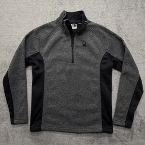 Spyder Sweater Mens Medium Gray Black Quarter‎ Zip Fleece Pullover Athletic Ski